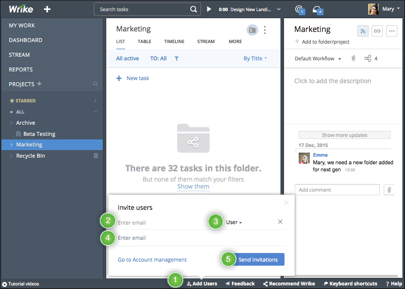 Adding new users and inviting coworkers into Wrike