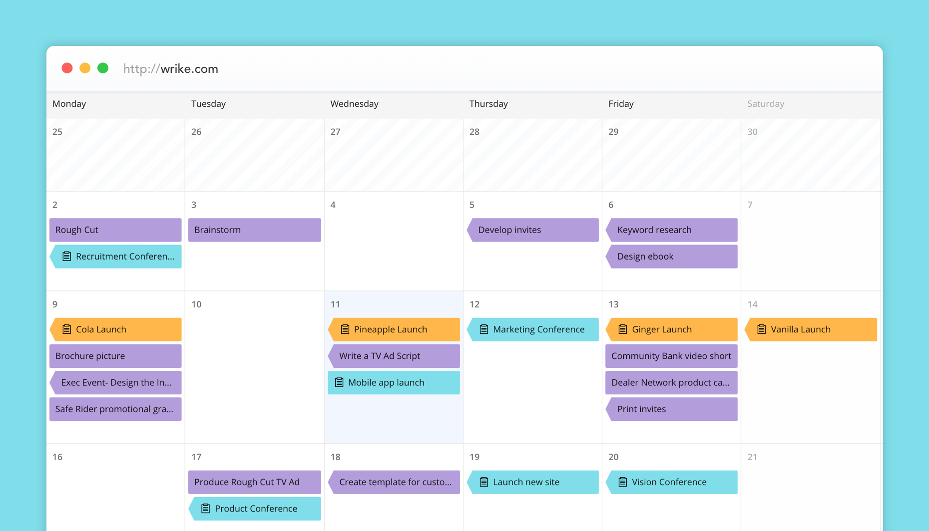 project planning calendar