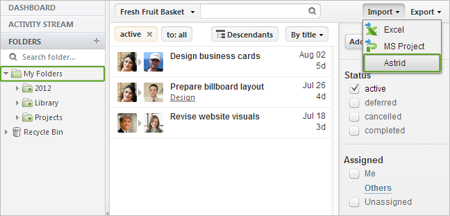 wrike importa tasks from astrid